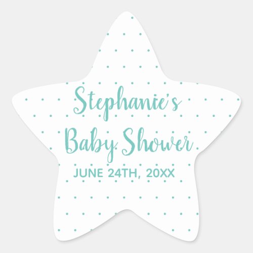 Polka Dots Boy Girl Baby Shower Teal Blue White Star Sticker