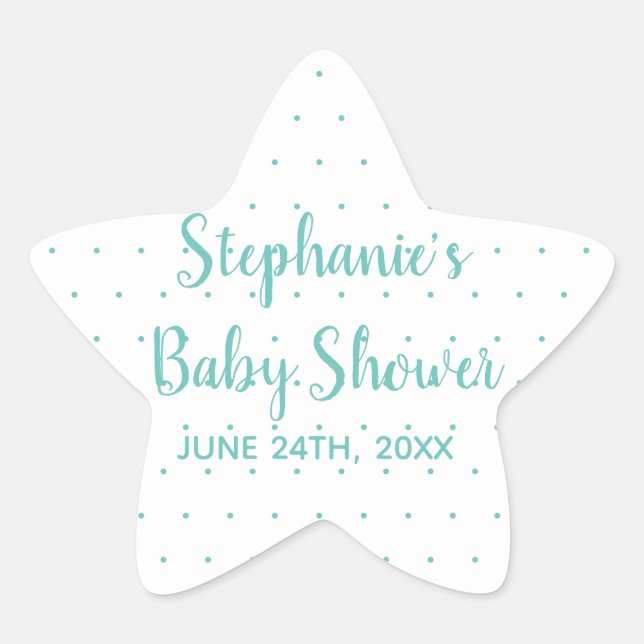 Polka Dots Boy Girl Baby Shower Teal Blue White Star Sticker (Front)