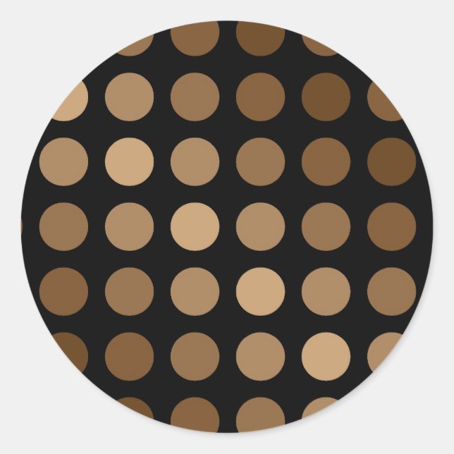 polka dots brown on black classic round sticker (Front)