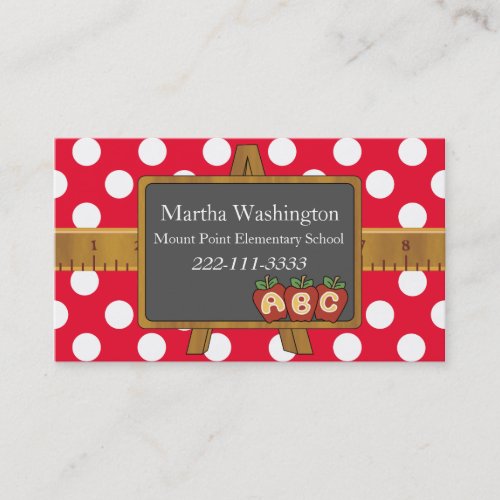 Polka Dots &amp; Black Board Teacher's Business Card