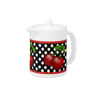 Polka Dots & Cherries Ceramic Tea Pot