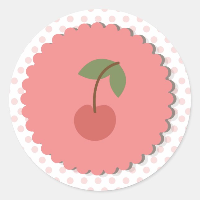 Polka Dots & Cherry Cupcake Topper/Sticker Classic Round Sticker (Front)