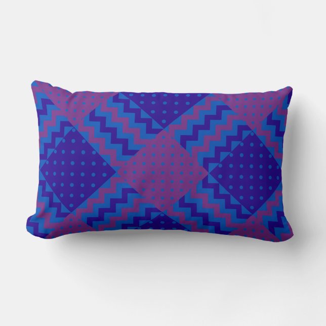 Polka Dots, Chevrons, Royal Blue, Plum Patchwork Lumbar Pillow (Front)