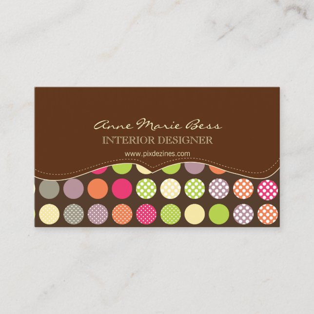 Polka Dots Chocolate/DIY background color Business Card (Front)