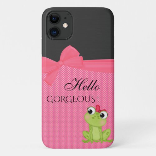 Polka Dots Cute Froggy_Motivational message iPhone 11 Case