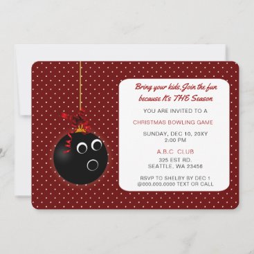 Polka Dots cute Red Christmas Bowling Invitations