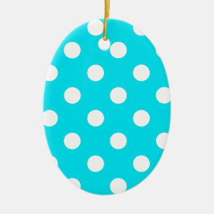 Polka dots cyan hex code 00E3F4 Ceramic Ornament