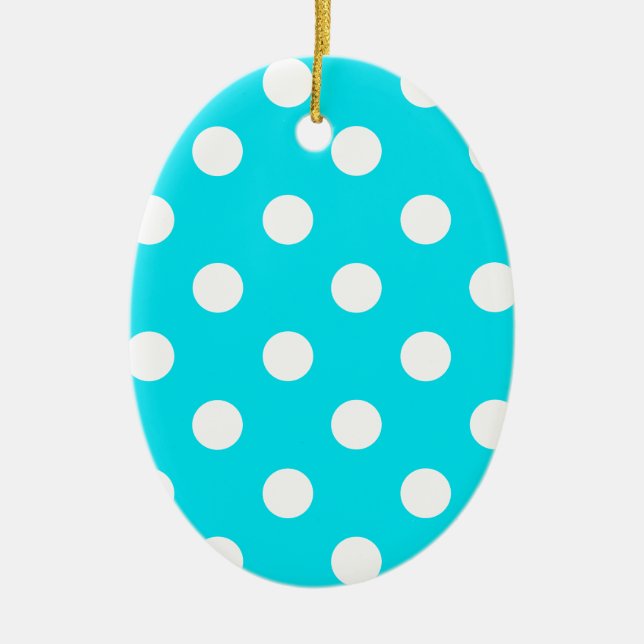 Polka dots cyan hex code 00E3F4 Ceramic Ornament (Front)