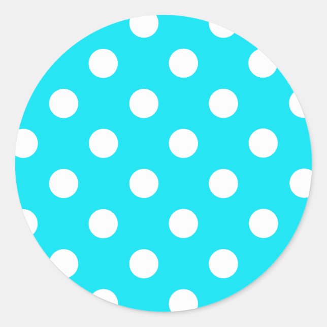 Polka dots cyan hex code 00E3F4 Classic Round Sticker (Front)