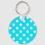 Polka dots cyan hex code 00E3F4 Keychain