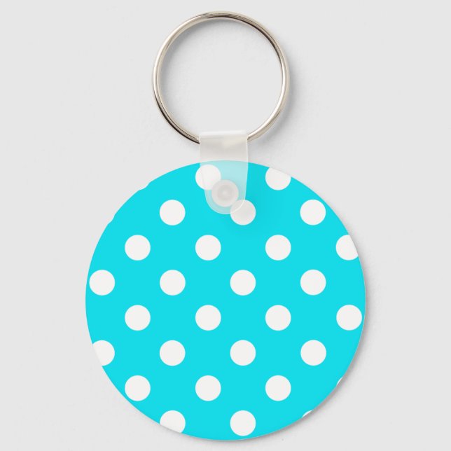 Polka dots cyan hex code 00E3F4 Keychain (Front)