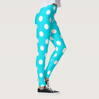 Polka dots cyan hex code 00E3F4 Leggings