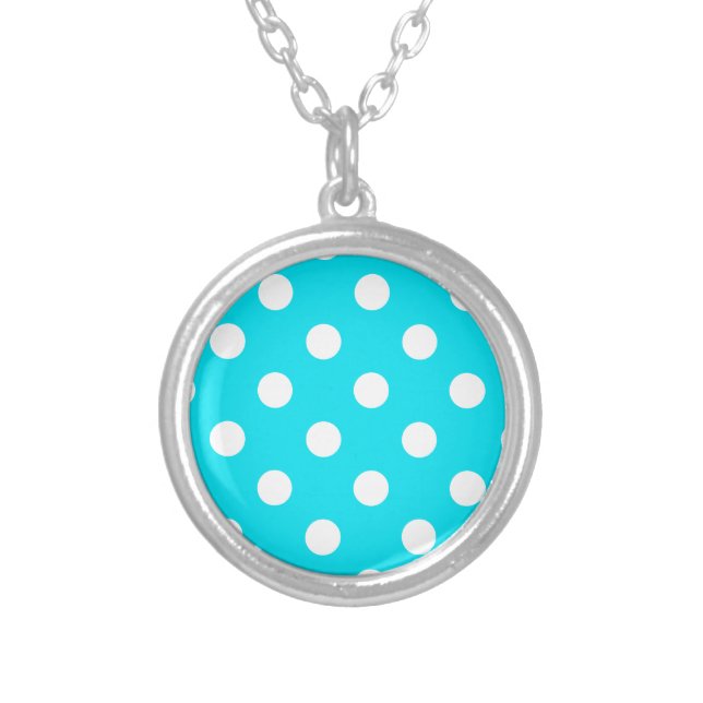 Polka dots cyan hex code 00E3F4 Silver Plated Necklace (Front)