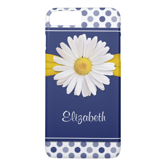Polka Dots Daisy Navy Blue Yellow Personalized Case-Mate iPhone Case (Back)