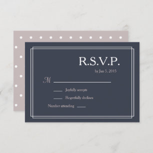 Polka dots dark navy blue blush white wedding RSVP Invitation