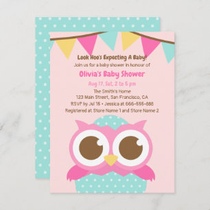 Polka Dots Egg Owl Themed Baby Shower Invitations
