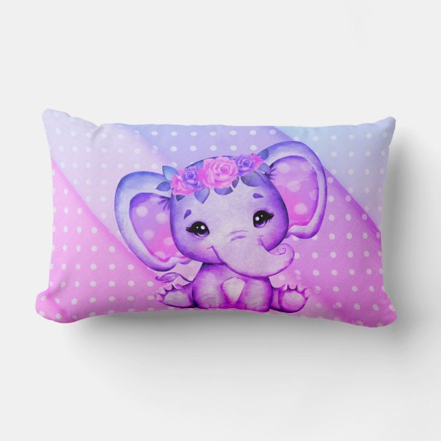 Polka-dots Floral Crown Elephant Print Pillow (Front)