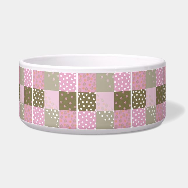 Polka Dots Flowers Brown Pink Quilt Bowl (Left)
