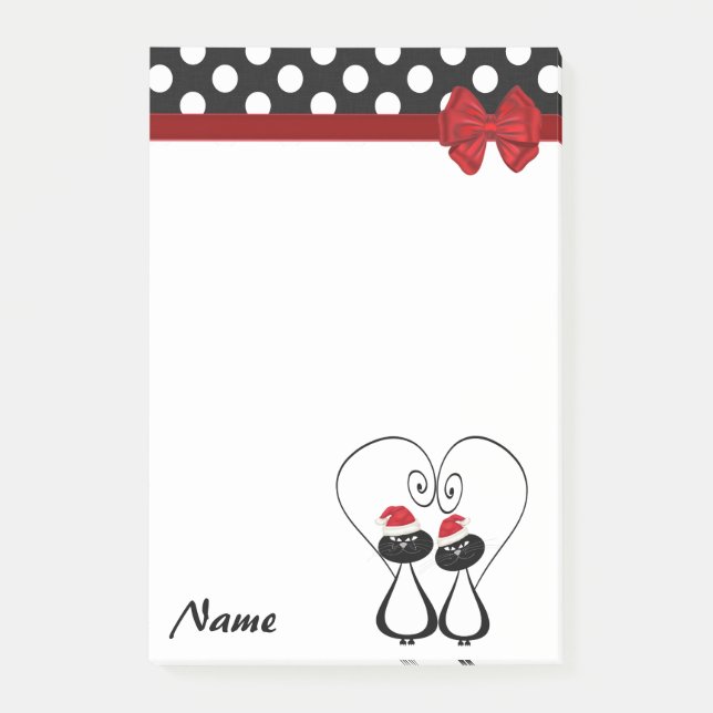 Polka dots funny Santa cat couple  monogram Post-it Notes (Front)