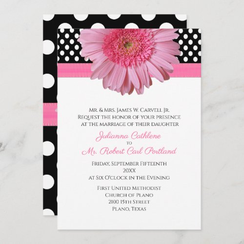 Polka Dots  Gerber Daisy Wedding Invitation