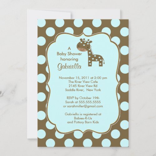 Polka Dots Giraffe Boy Baby Shower Invitation