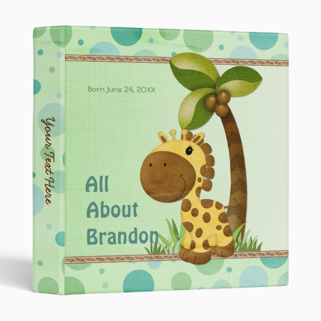 Polka Dots Giraffe - Neutral Baby Keepsake Album Binder (Front/Spine)