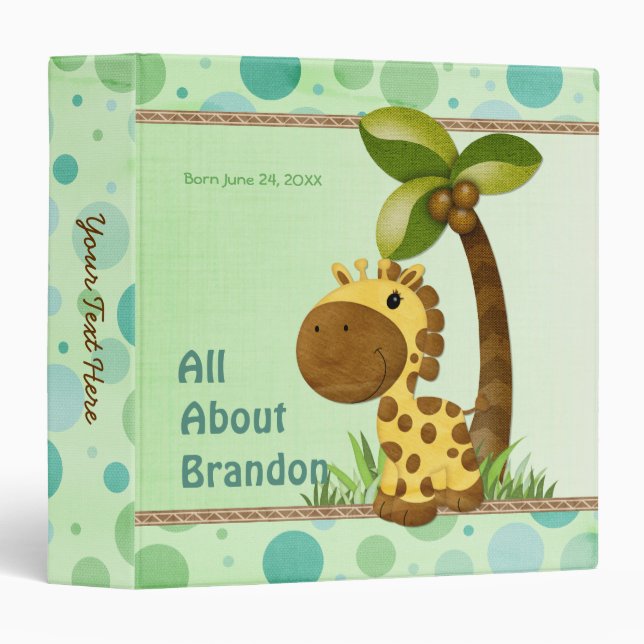 Polka Dots Giraffe - Neutral Baby Keepsake Album Binder (Front/Spine)