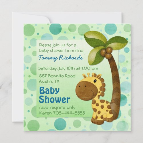 Polka Dots Giraffe - Neutral Baby Shower Personalized Announcements