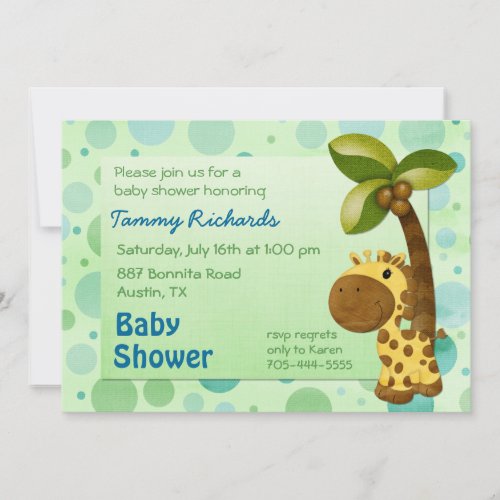 Polka Dots Giraffe - Neutral Baby Shower Announcements