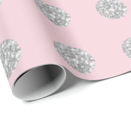 Polka Dots Glitter Pink Rose Silver Bridal Wedding Wrapping Paper