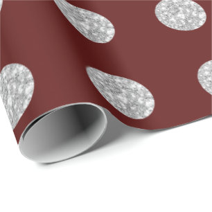 Polka Dots Glitter Silver Gray Grey Burgundy Maro Wrapping Paper