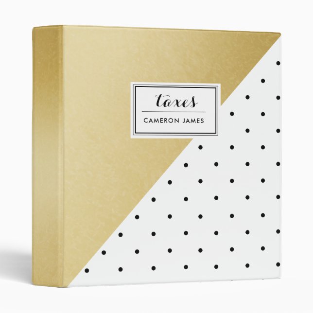 Polka Dots Gold Glitter Pattern Custom Taxes  3 Ring Binder (Front/Spine)