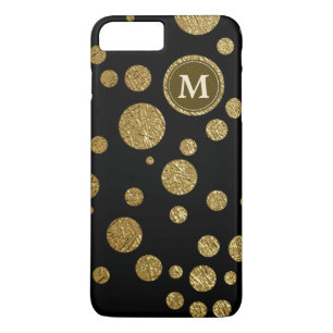 polka dots gold on black, personalized iPhone 8 plus/7 plus case