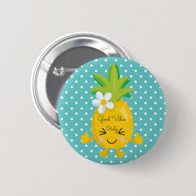Polka Dots Good Vibes Only Pineapple Button (Front & Back)