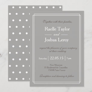 Polka dots gray white taupe minimalist wedding invitation