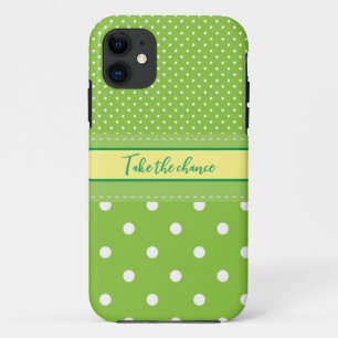 Polka dots green white iPhone Case