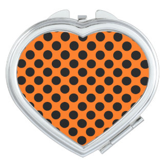 Polka Dots Heart Compact Mirror - Black on Orange