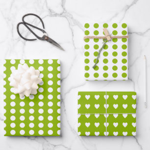 Polka dots hearts white apple green wrapping paper sheets