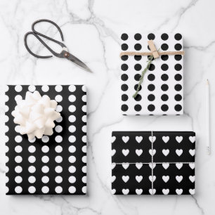 Polka dots hearts white black  wrapping paper sheets