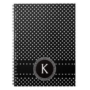 Polka Dots in Black and White with Mod Circle Notebook