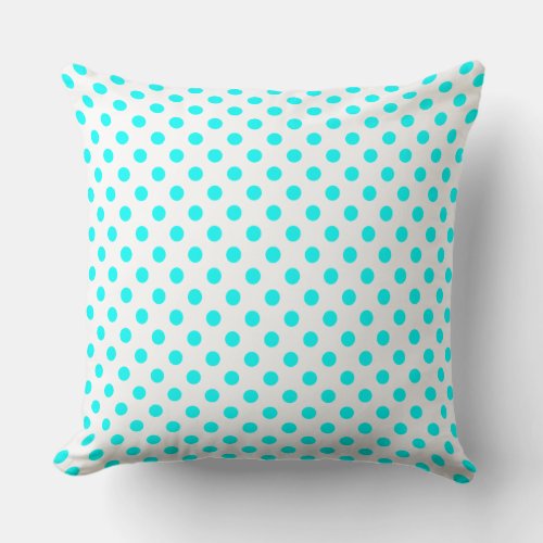 Polka Dots in Light Blue on White Throw Pillow