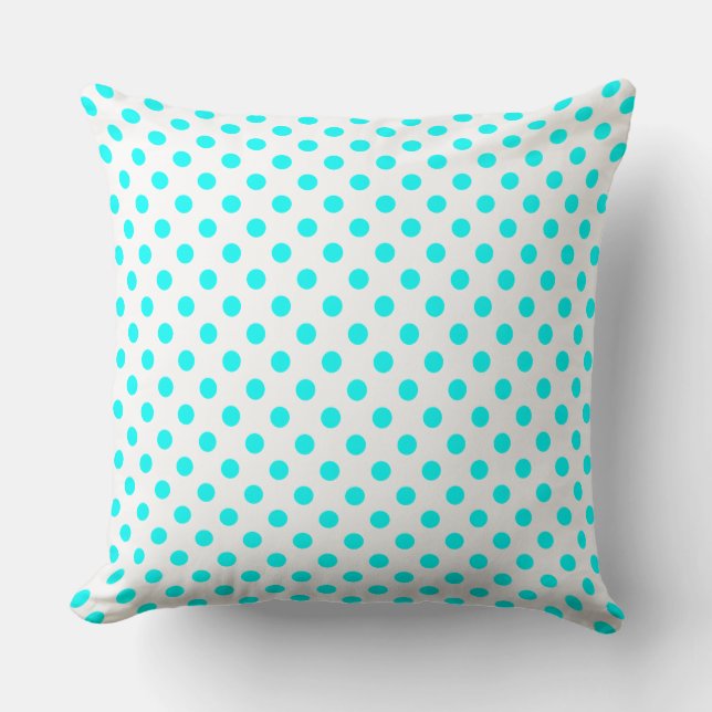 Polka Dots in Light Blue on White Throw Pillow (Front)