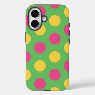 Polka Dots in Lime Green Hot Pink and Yellow iPhone 16 Case