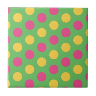 Polka Dots in Lime Green Hot Pink and Yellow Ceramic Tile