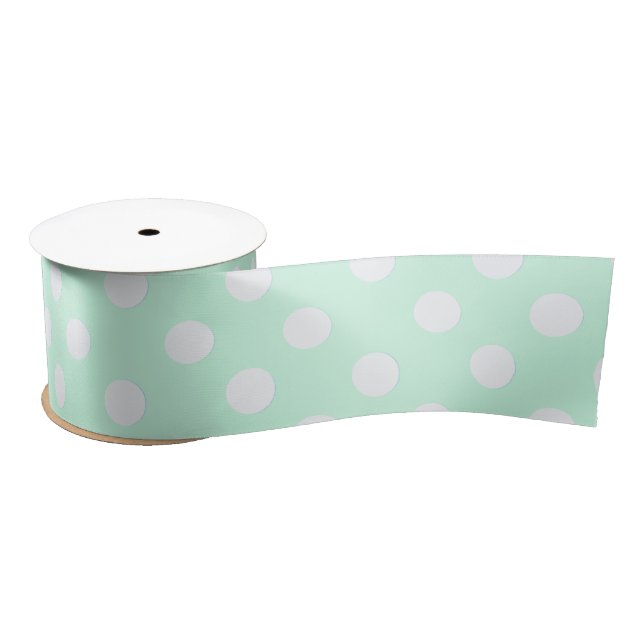 polka dots in pastel mint green satin ribbon (Spool)