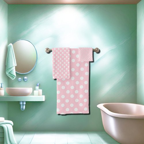 Polka dots in pastel pink  bath towel set