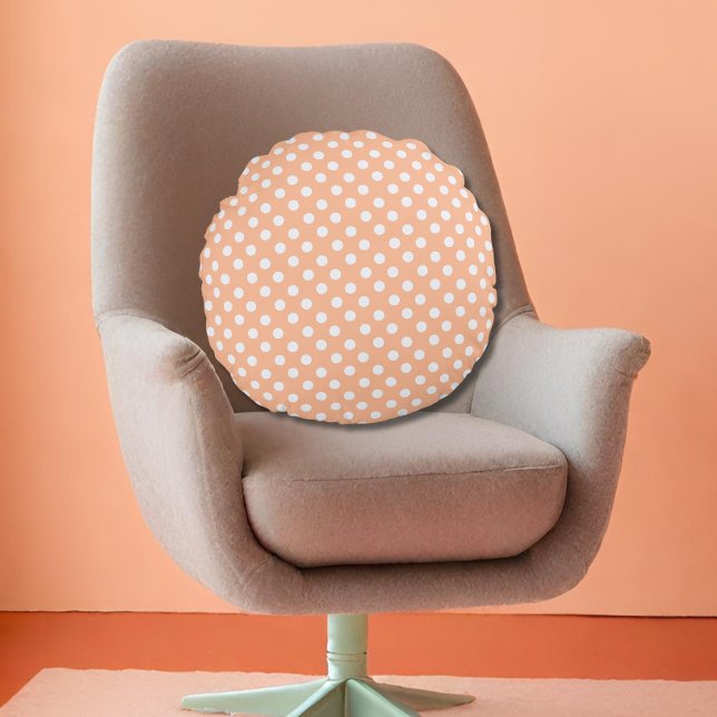 polka dots in Peach  Fuzz Round Pillow (Creator Uploaded)