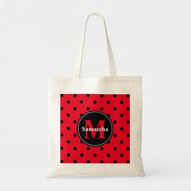 Polka Dots in Red and Black Tote Bag (Front)