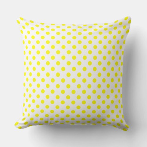 Polka Dots in Yellow on White Throw Pillow