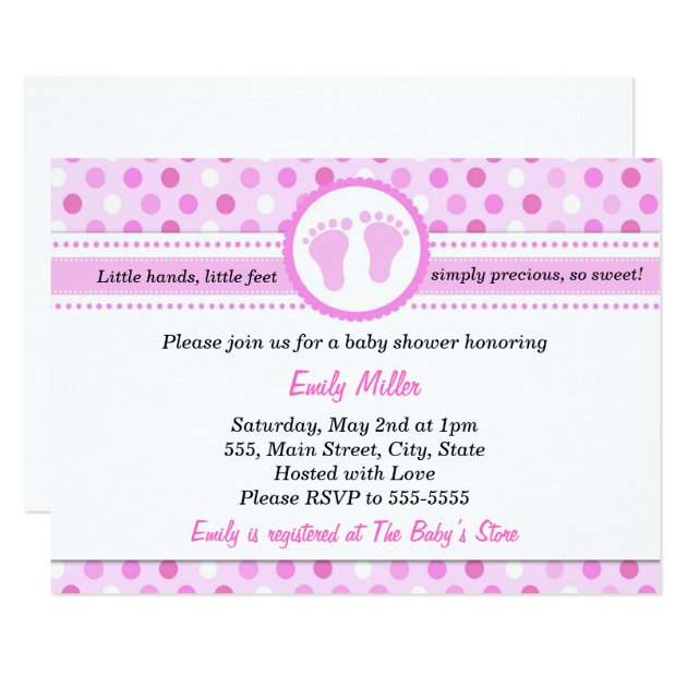 Polka Dots Invitation Baby Girl Shower Pink